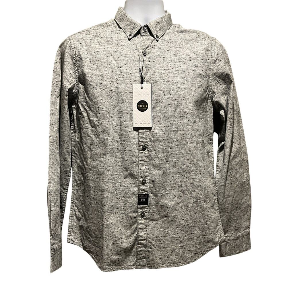 Denim & Flower Ricky Singh Men's Button up Dress Shirt Gray design SZ S Slim Fit